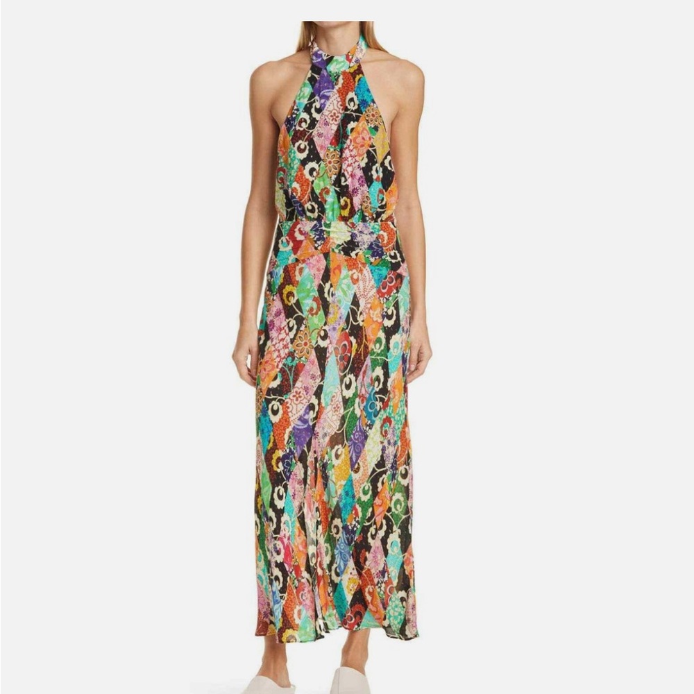 RIXO Multicolor Halter Maxi Dress